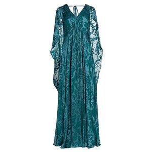 Rene Ruiz Collection Burnout Cape-Sleeve Silk Gown